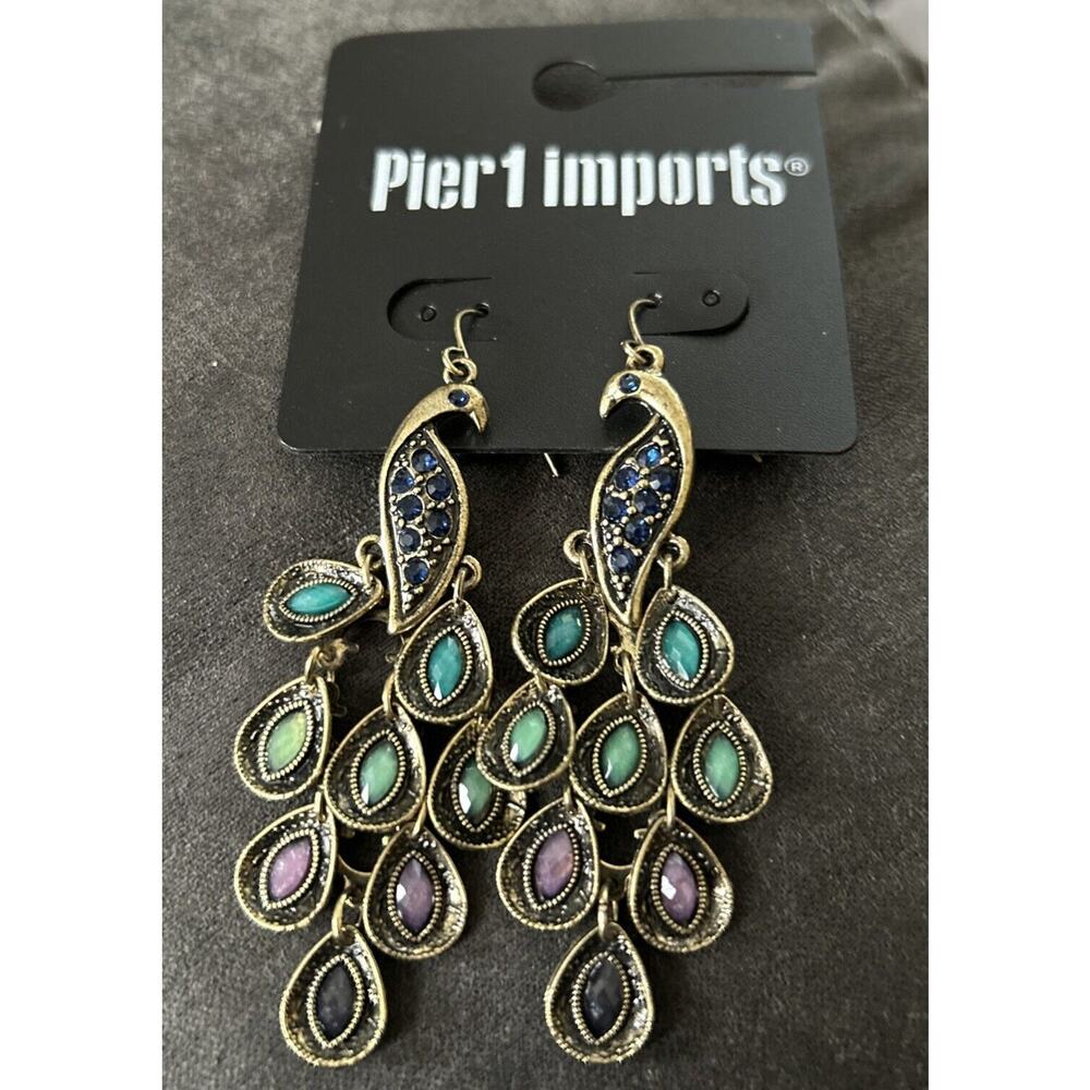 Multicolored Enamel Peacock Pierced Earrings Dangle 1990s Movement Vintage Bling